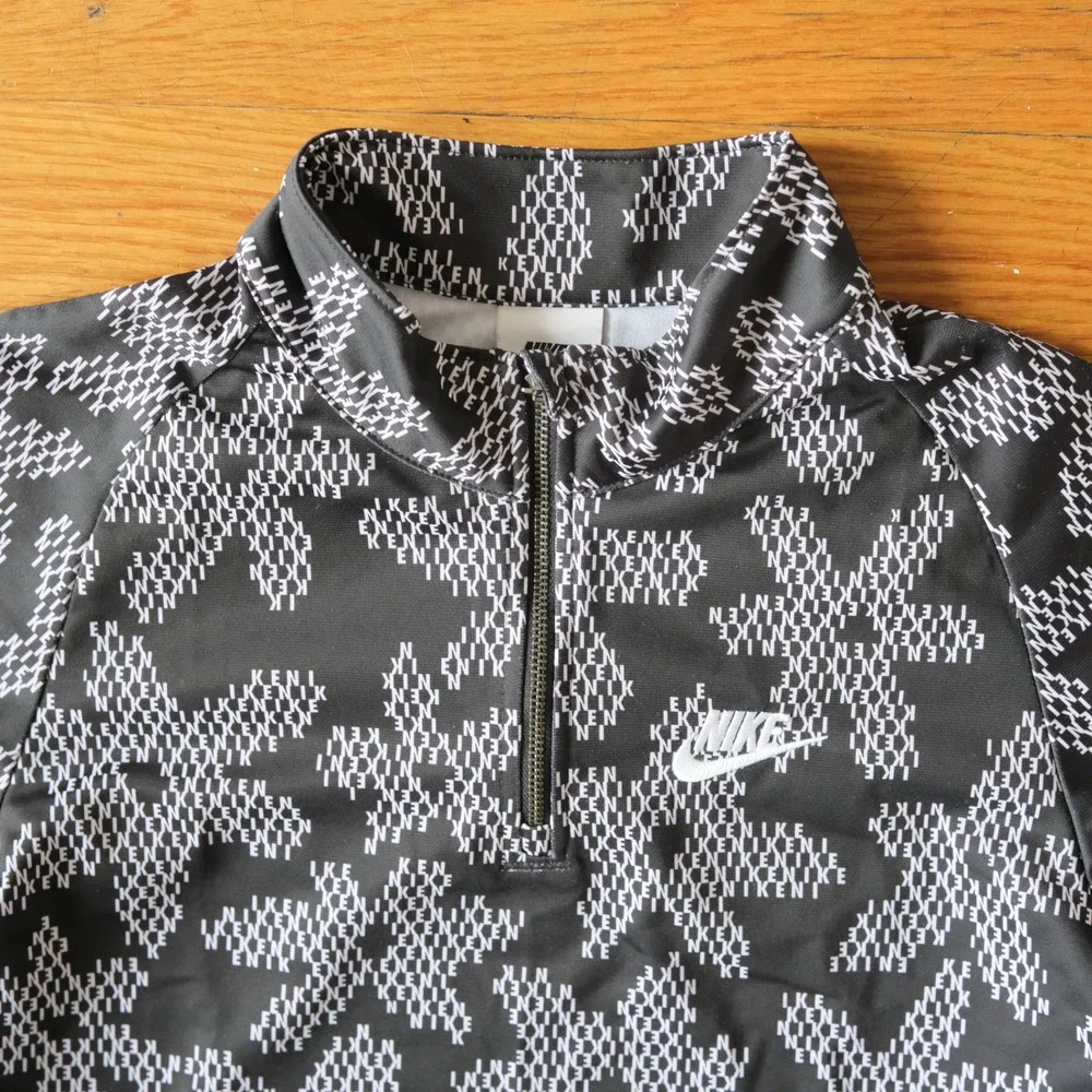 Nike Dress Kids Black Monogram Logo Floral Quarter Zip XL Sporty Streetwear